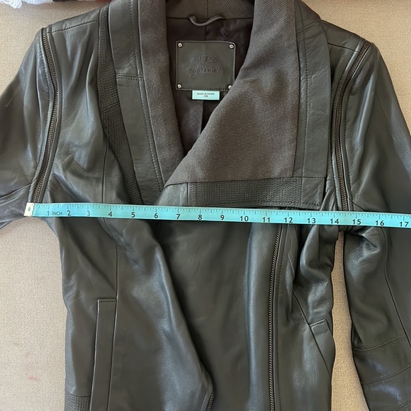 Guess by Marciano | Dark Slate Grey Leather Jacket with Removable Sleeves - Picture 9 of 10